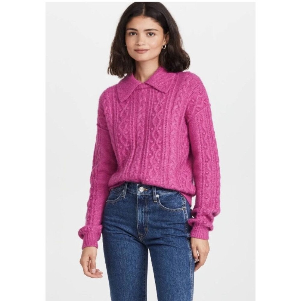 Free People Everyday Cloud Hot Pink pullover Cable Knit Soft Sweater size Small